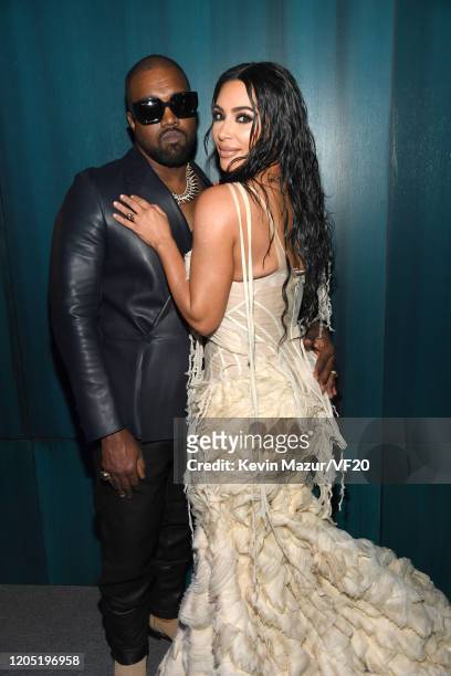 Kanye West and Kim Kardashian West attend the 2020 Vanity Fair Oscar Party hosted by Radhika Jones at Wallis Annenberg Center for the Performing Arts...