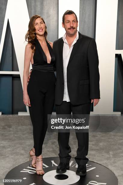 Jackie Sandler and Adam Sandler attend the 2020 Vanity Fair Oscar Party hosted by Radhika Jones at Wallis Annenberg Center for the Performing Arts on...