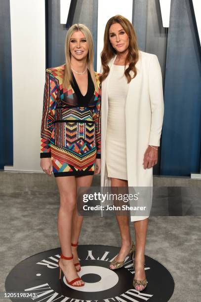 Sophia Hutchins and Caitlyn Jenner attend the 2020 Vanity Fair Oscar Party hosted by Radhika Jones at Wallis Annenberg Center for the Performing Arts...