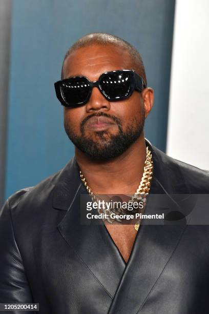 Kanye West attends the 2020 Vanity Fair Oscar party hosted by Radhika Jones at Wallis Annenberg Center for the Performing Arts on February 09, 2020...