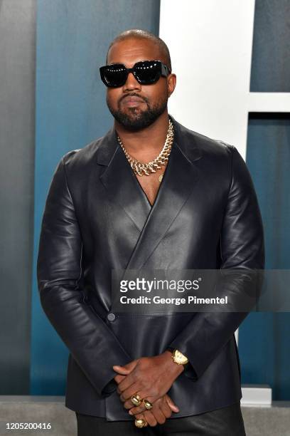Kanye West attends the 2020 Vanity Fair Oscar party hosted by Radhika Jones at Wallis Annenberg Center for the Performing Arts on February 09, 2020...