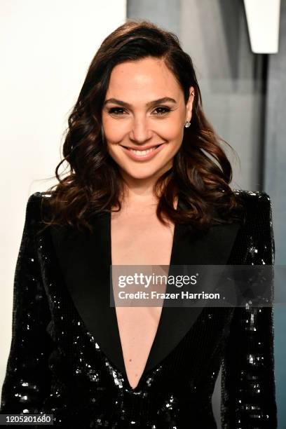 Gal Gadot attends the 2020 Vanity Fair Oscar Party hosted by Radhika Jones at Wallis Annenberg Center for the Performing Arts on February 09, 2020 in...