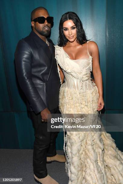 Kanye West and Kim Kardashian West attend the 2020 Vanity Fair Oscar Party hosted by Radhika Jones at Wallis Annenberg Center for the Performing Arts...