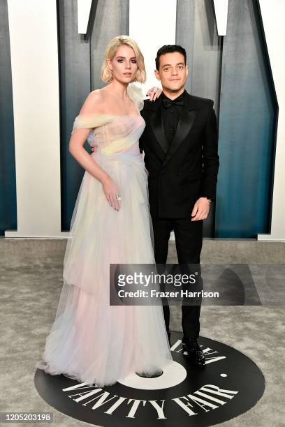 Lucy Boynton and Rami Malek attend the 2020 Vanity Fair Oscar Party hosted by Radhika Jones at Wallis Annenberg Center for the Performing Arts on...
