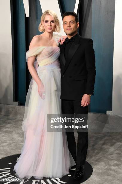 Lucy Boynton and Rami Malek attend the 2020 Vanity Fair Oscar Party hosted by Radhika Jones at Wallis Annenberg Center for the Performing Arts on...