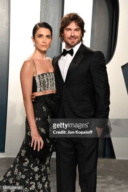 Nikki Reed and Ian Somerhalder attend the 2020 Vanity Fair Oscar Party hosted by Radhika Jones at Wallis Annenberg Center for the Performing Arts on...