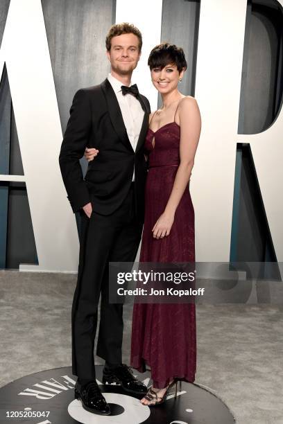 Jack Quaid and Lizzy McGroder attend the 2020 Vanity Fair Oscar Party hosted by Radhika Jones at Wallis Annenberg Center for the Performing Arts on...