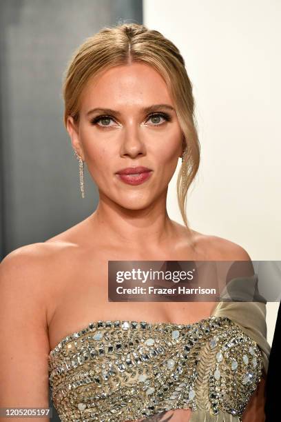 Scarlett Johansson attends the 2020 Vanity Fair Oscar Party hosted by Radhika Jones at Wallis Annenberg Center for the Performing Arts on February...