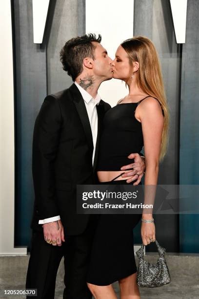 Adam Levine and Behati Prinsloo attends the 2020 Vanity Fair Oscar Party hosted by Radhika Jones at Wallis Annenberg Center for the Performing Arts...