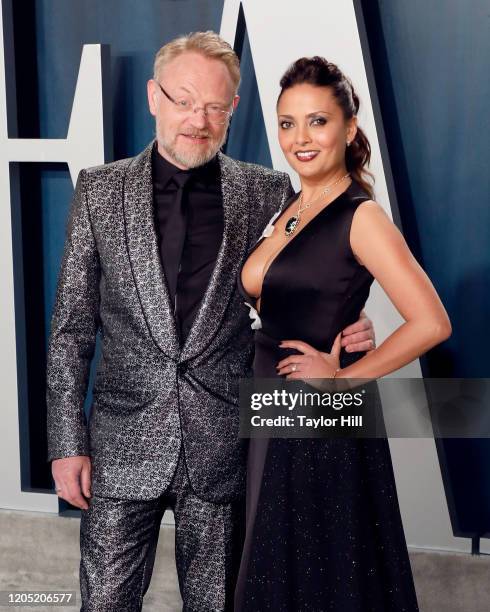 Jared Harris and Allegra Riggio attends the 2020 Vanity Fair Oscar Party at Wallis Annenberg Center for the Performing Arts on February 09, 2020 in...