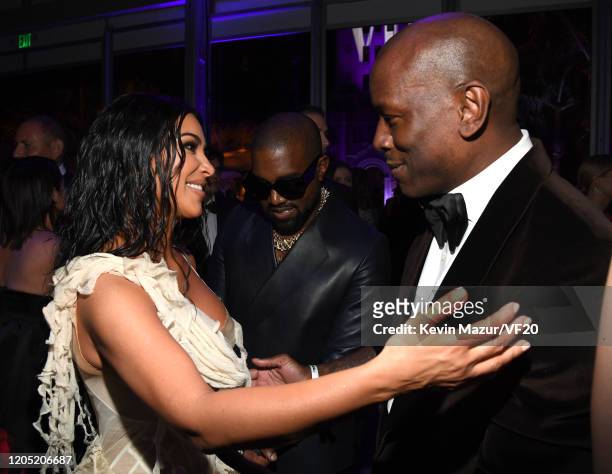 Kim Kardashian West, Kanye West, and Tyrese Gibson attend the 2020 Vanity Fair Oscar Party hosted by Radhika Jones at Wallis Annenberg Center for the...