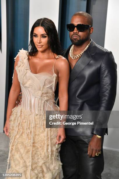 Kim Kardashian and Kanye West attend the 2020 Vanity Fair Oscar party hosted by Radhika Jones at Wallis Annenberg Center for the Performing Arts on...