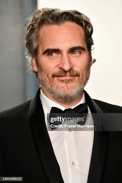 Joaquin Phoenix attends the 2020 Vanity Fair Oscar Party hosted by Radhika Jones at Wallis Annenberg Center for the Performing Arts on February 09,...