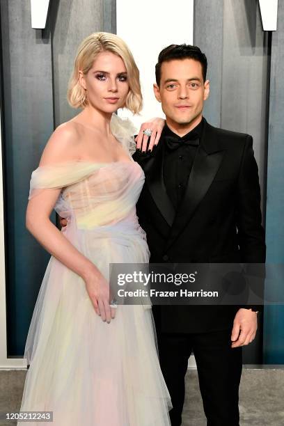 Lucy Boynton and Rami Malek attend the 2020 Vanity Fair Oscar Party hosted by Radhika Jones at Wallis Annenberg Center for the Performing Arts on...