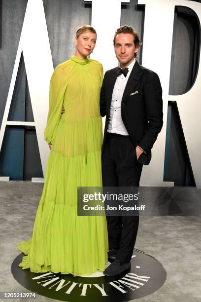 Maria Sharapova and Alexander Gilkes attend the 2020 Vanity Fair Oscar Party hosted by Radhika Jones at Wallis Annenberg Center for the Performing...