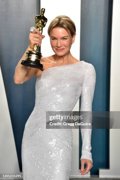 Renée Zellweger attends the 2020 Vanity Fair Oscar Party hosted by Radhika Jones at Wallis Annenberg Center for the Performing Arts on February 09,...