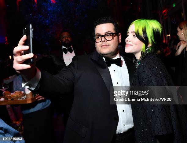 Josh Gad and Billie Eilish attend the 2020 Vanity Fair Oscar Party hosted by Radhika Jones at Wallis Annenberg Center for the Performing Arts on...