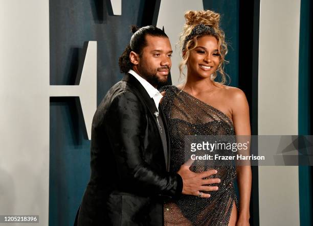 Russell Wilson and Ciara attend the 2020 Vanity Fair Oscar Party hosted by Radhika Jones at Wallis Annenberg Center for the Performing Arts on...