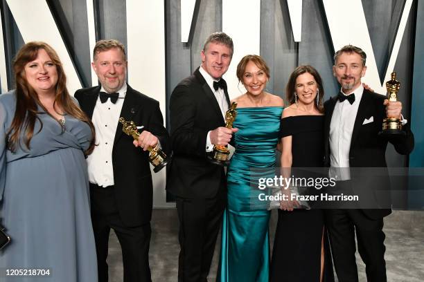 Greg Butler , Dominic Tuohy and Stuart Wilson attend the 2020 Vanity Fair Oscar Party hosted by Radhika Jones at Wallis Annenberg Center for the...