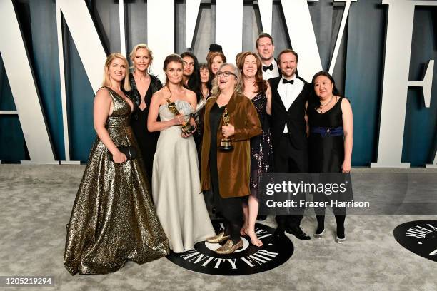 Elena Andreicheva and Carol Dysinger attend the 2020 Vanity Fair Oscar Party hosted by Radhika Jones at Wallis Annenberg Center for the Performing...