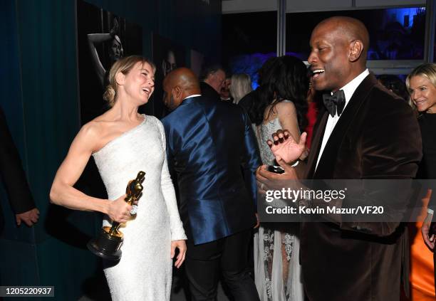 Renee Zellweger and Tyrese Gibson attend the 2020 Vanity Fair Oscar Party hosted by Radhika Jones at Wallis Annenberg Center for the Performing Arts...