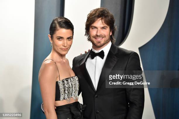 Nikki Reed and Ian Somerhalder attends the 2020 Vanity Fair Oscar Party hosted by Radhika Jones at Wallis Annenberg Center for the Performing Arts on...