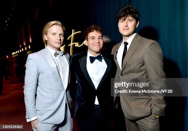 Ronan Farrow, Jon Lovett, and Ezra Koenig of Vampire Weekend attend the 2020 Vanity Fair Oscar Party hosted by Radhika Jones at Wallis Annenberg...