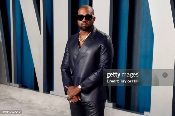 Kanye West attends the 2020 Vanity Fair Oscar Party at Wallis Annenberg Center for the Performing Arts on February 09, 2020 in Beverly Hills,...