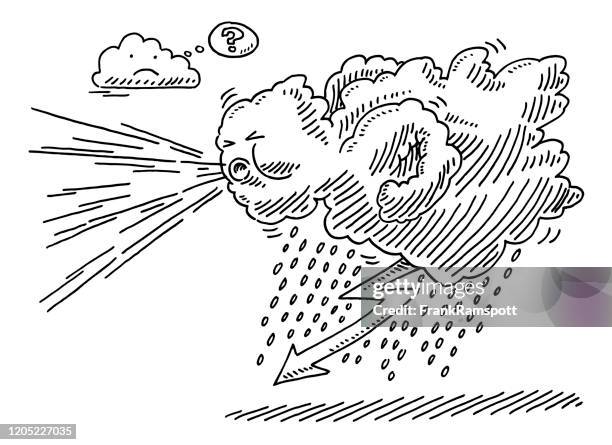 angry cartoon cloud making whirlwind drawing - wind in face stock illustrations