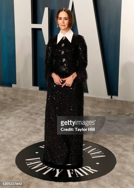 Sarah Paulson attends the 2020 Vanity Fair Oscar Party at Wallis Annenberg Center for the Performing Arts on February 9, 2020 in Beverly Hills,...