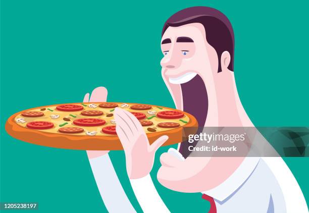man eating pizza - man ready to eat stock illustrations