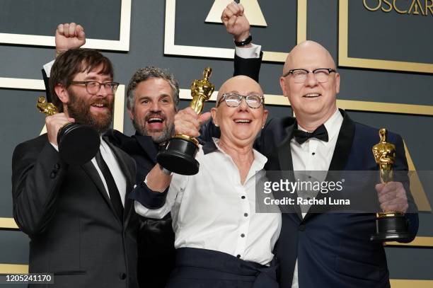 Mark Ruffalo with Jeff Reichert, Julia Reichert and Steven Bognar winners of the Documentary Feature award for “American Factory,” pose in the press...