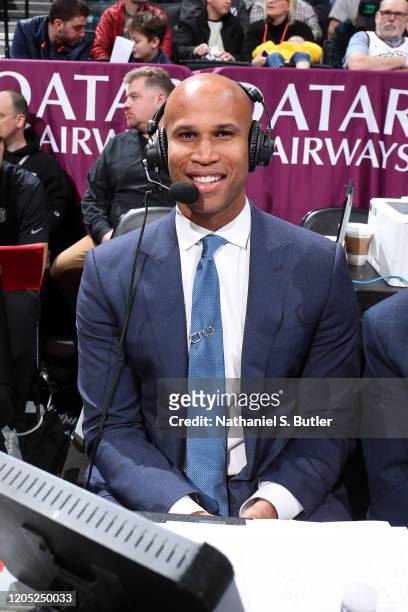 Commentator and former NBA player, Richard Jefferson smiles during the game between the Brooklyn Nets and the Memphis Grizzlies on March 4, 2020 at...