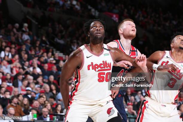 Caleb Swanigan of the Portland Trail Blazers looks on during the game against the Washington Wizards on March 4, 2020 at the Moda Center Arena in...