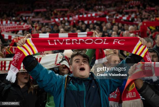 Liverpool fans sing You"u2019ll Never Walk Alone before the FA Cup Fourth Round Replay match between Liverpool and Shrewsbury Town at Anfield on...