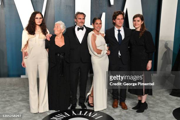 Rain Phoenix, Arlyn Phoenix, Joaquin Phoenix, Summer Phoenix and guests attend the 2020 Vanity Fair Oscar party hosted by Radhika Jones at Wallis...