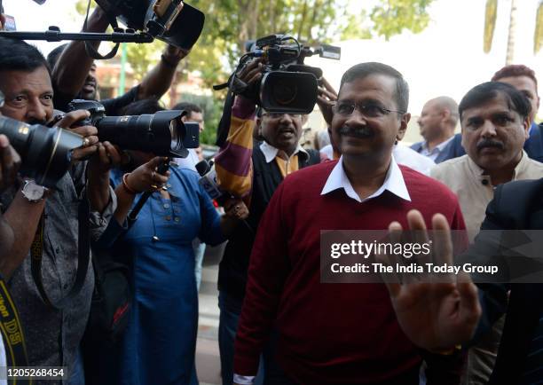 Chief Minister of Delhi, Arvind Kejriwal leaves after a meeting with Prime Minister, Narendra Modi at Parliament House New Delhi.