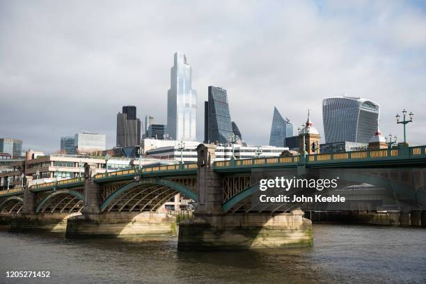 General view of the London skyline from Southwark looking toward Southwark bridge, National Westminster Tower, Nat-West Tower 42 , The Heron Tower ,...