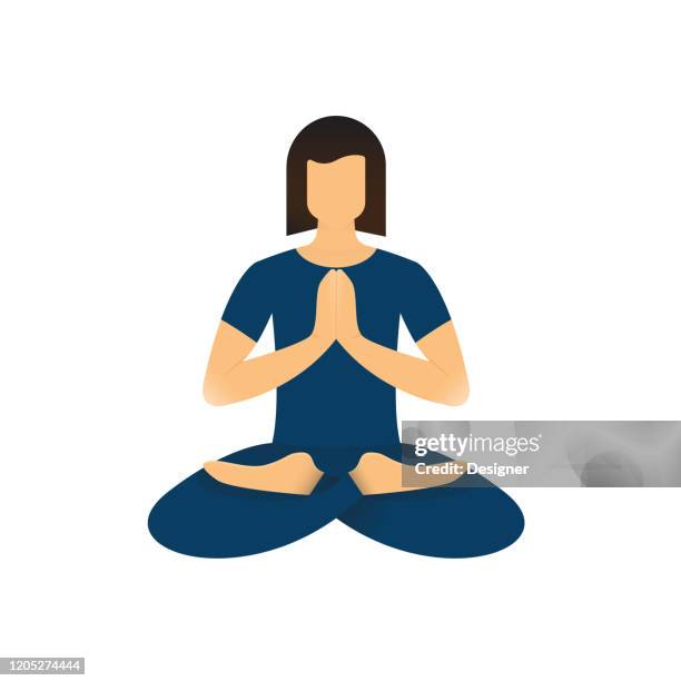 meditation flat icon. flat vector illustration symbol design element - young women stock illustrations