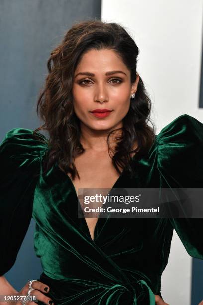 Freida Pinto attends the 2020 Vanity Fair Oscar party hosted by Radhika Jones at Wallis Annenberg Center for the Performing Arts on February 09, 2020...