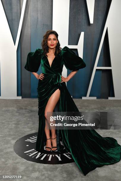 Freida Pinto attends the 2020 Vanity Fair Oscar party hosted by Radhika Jones at Wallis Annenberg Center for the Performing Arts on February 09, 2020...