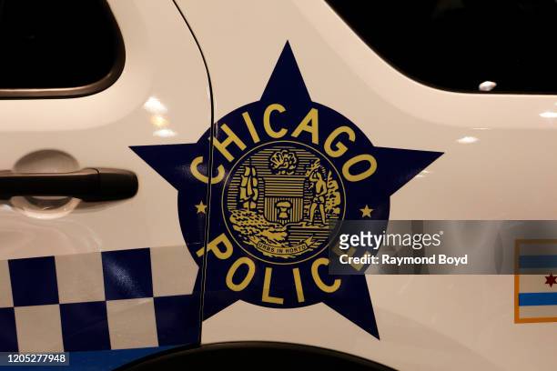 Chicago Police decal on a Chicago Police vehicle is on display at the 112th Annual Chicago Auto Show at McCormick Place in Chicago, Illinois on...
