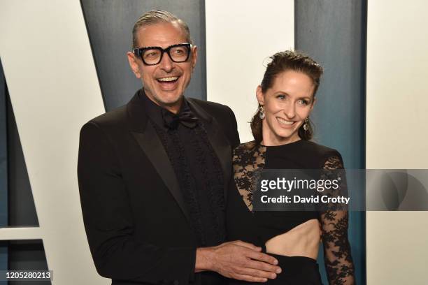 Jeff Goldblum and Emilie Livingston attend the 2020 Vanity Fair Oscar Party at Wallis Annenberg Center for the Performing Arts on February 09, 2020...