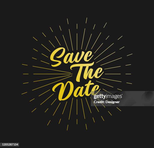 ilustraciones, imágenes clip art, dibujos animados e iconos de stock de guarde la fecha. rayos de línea de estallido solar. para tarjeta de felicitación, póster y banner web. ilustración vectorial, plantilla de diseño. - hacer una reserva