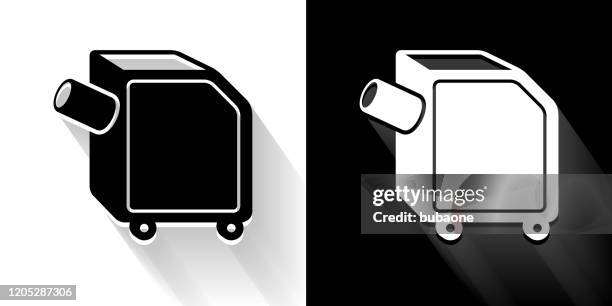 shredding machine black and white icon with long shadow - shredding machine stock illustrations
