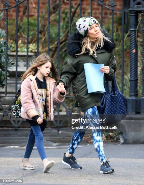 Sienna Miller and Marlowe Sturridge are seen in West Village on February 10, 2020 in New York City.
