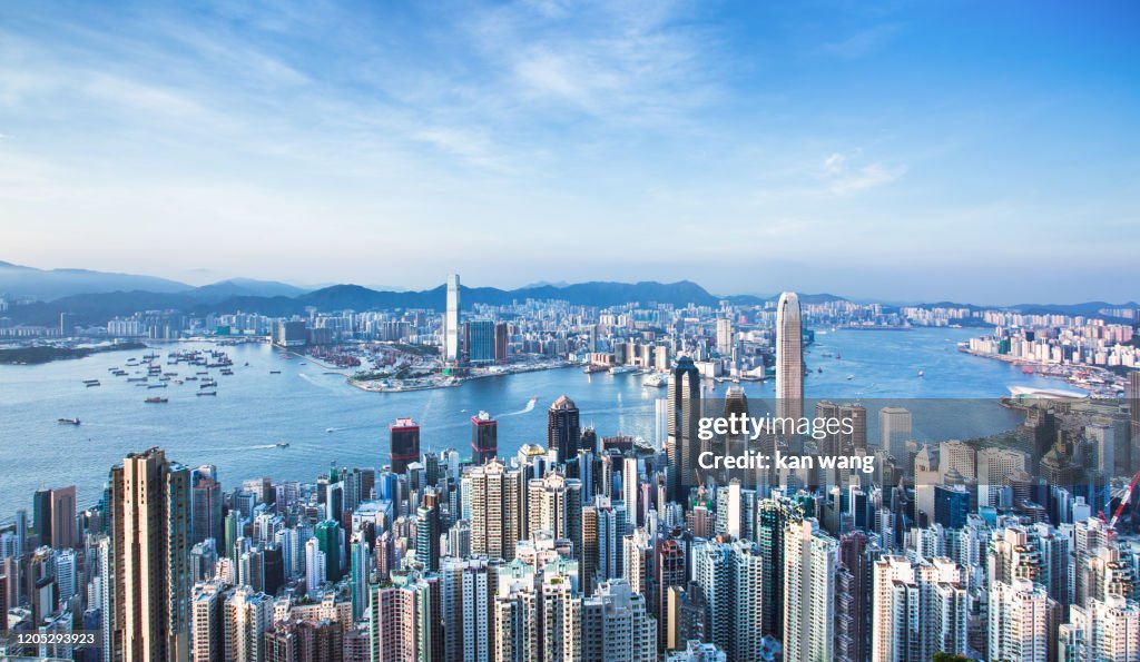 Hong Kong Skyline China - East Asia Skyscraper Cityscape Day Victoria Harbour - Hong Kong Ship Sunset Futuristic Island Architecture Asia Blue City Cloud - Sky Cloudscape Development District Downtown Dusk Famous Place Harbour Hong Kong Island Horizontal