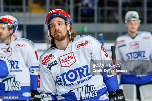 Andreas Thuresson of Schwenninger Wild Wings looks on during the DEL match between EHC Red Bull Muenchen and Schwenninger Wild Wings at...