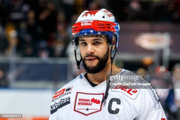 Mark Fraser of Schwenninger Wild Wings looks on during the DEL match between EHC Red Bull Muenchen and Schwenninger Wild Wings at Olympiaeishalle...