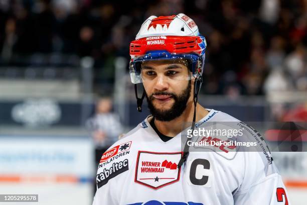 Mark Fraser of Schwenninger Wild Wings looks on during the DEL match between EHC Red Bull Muenchen and Schwenninger Wild Wings at Olympiaeishalle...